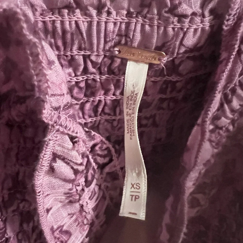 NWT Free people smocked purple mini dress puff sleeves cotton